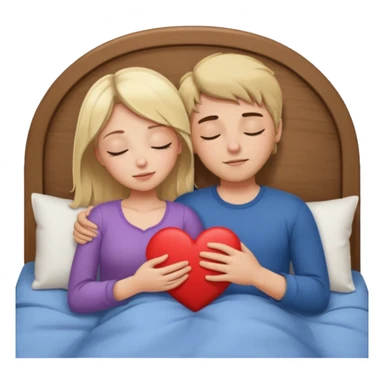 cuddling in bed, asleep. blonde girl. brunette man. eyes closed. heart between them. no headboard sticker
