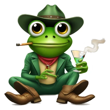 Frog smoking a cigarette while holding a martini glass in cowboy boots  sticker