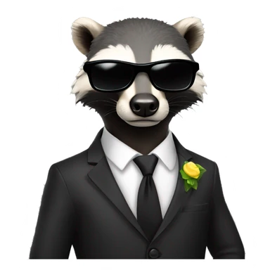 honeybadger in back business suit with black tie wearing sunglasses sticker