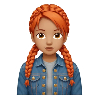 red orange braids hair girl, wear jean jacket sticker