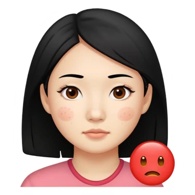 Asian girl with length black hair with facial redness acne and rosacea, a before and after with clear skin sticker