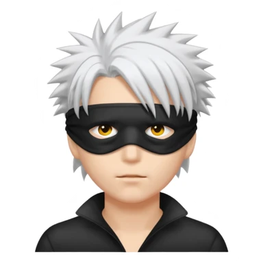 a person with a blinfold covering their eyes and spiky white hair sticker