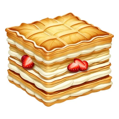 mille-feuille-cinematic-realistic-mille-feuille-dessert-emoji,-depicted-as-a-rectangular delicate-pastry-composed-of-two-crisp-layers-of-puff-pastry-with-a-rich-cream-filling,-rendered-with-intricate-textures-and-elegant,-soft-lighting. Please only show two layers only. sticker