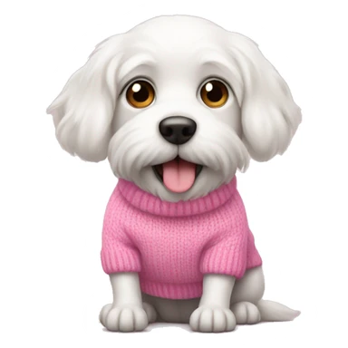 Cute white dog wearing a pink sweater sticker