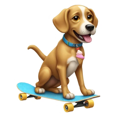 Dog on a skateboard eating ice cream sticker