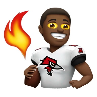 An NFL Buccaneers player that is burning the NFL Team falcons flag sticker