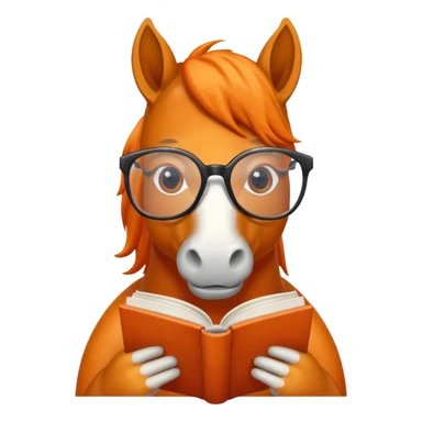 orange horse read book with glasses sticker