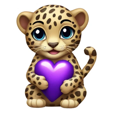 Baby leopard holding a purple heart  sticker