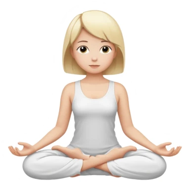 a blonde girl with a short haircut in a white dress sitting in a lotus position and meditating sticker