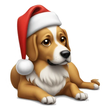 a dog wearing a santa hat laying on a floor  sticker