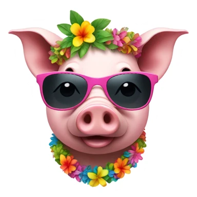 Pig wearing sunglasses and lei sticker