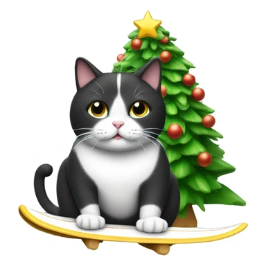 Fat Tuxedo Cat surfing a Christmas tree sticker