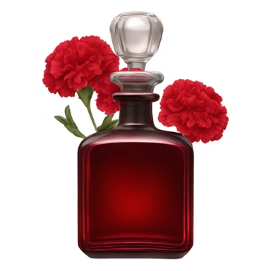 Dark red vintage French style perfume bottle with red carnations sticker