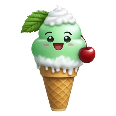 Green plain peppermint soda with vanila ice cream top and a small cherry sticker