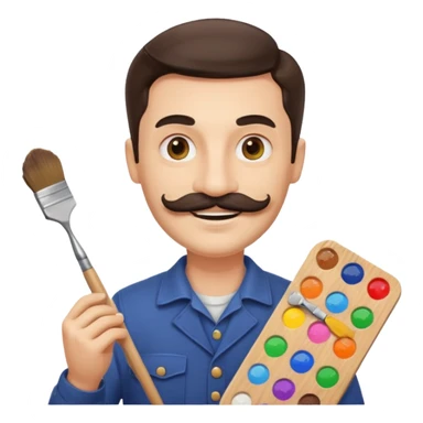 artist with palette and moustache smiling sticker