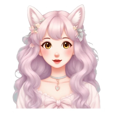 Gorgeous pastel anime style lady with blushing face and fox ears cottagecore fairycore pastelcore colorful pearly romantic simplistic aesthetic trending style sticker