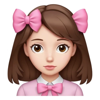 brown open hair from behind with a pink bow sticker