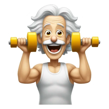 albert einstein happy in the gym with dumbells sticker