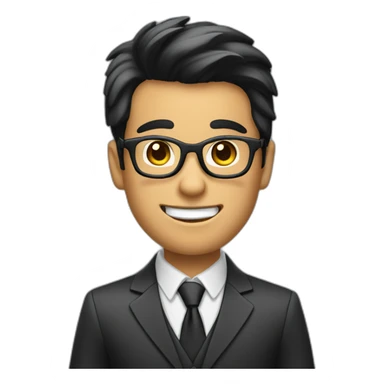 a boy with specs in business suit black hairs with lite beard and looking excited and point his hands sticker