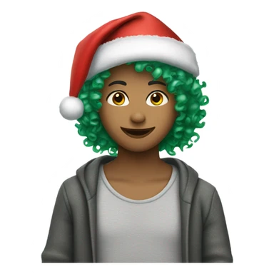 Person short curly green hair in a Santa hat  sticker