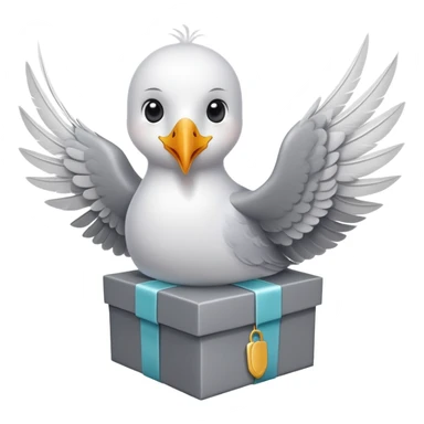 The cartoon seagull takes gift box in his wings sticker