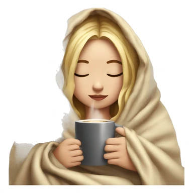 girl inside a blanket sipping coffee eyes closed blonde sticker