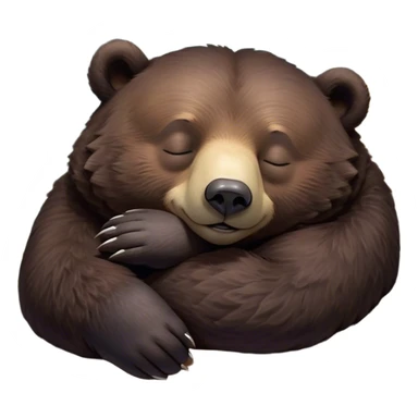 Meme-Worthy Cute Sleeping Bear Portrait Emoji, Head resting peacefully with a contented smile, showcasing a massive, robust build and a luxuriously soft dark brown fur, eyes shut in a serene, restful nap, Simplified yet hilariously adorable features, highly detailed, glowing with a soft, drowsy light, high shine, relaxed and utterly lovable, stylized with an air of playful laziness, bright and heartwarming, soft glowing outline, capturing the essence of a comically sleepy bear, so meme-worthy it feels like it could instantly become the next viral sensation of adorable slumber! sticker