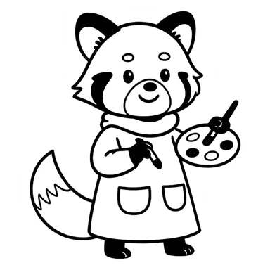 Red panda with brush and pallet, doodle style sticker