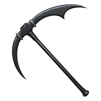 The scythe of the God of Death, a symbol of death, is long and straight, entirely in deep black. sticker