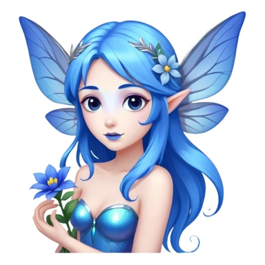 Beautiful, blue flower, fairy, blue, silver, purple, long hair, big wings, blue hair  sticker