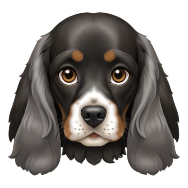 english cocker spaniel black and dark silver with long ears and sitting without baby face sticker