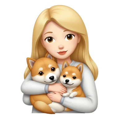 A white woman hugs a Shiba Lnu dog sticker