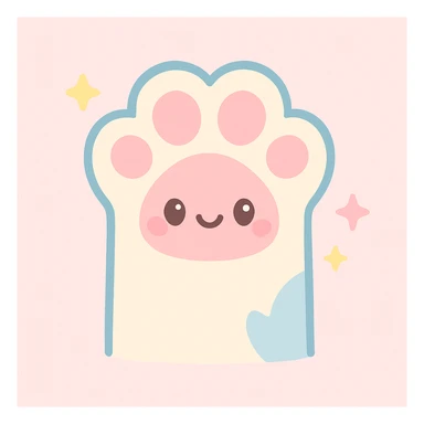 fluffy cat paw, pastel pink and blue, kawaii style, sparkles, cute expression sticker