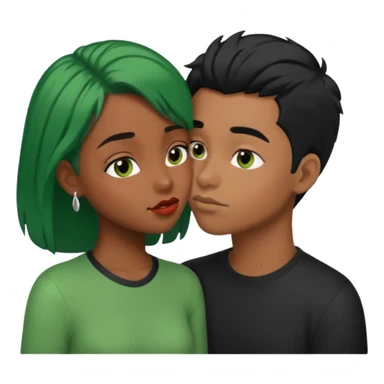 Black girl with green hair kissing white boy black hair sticker