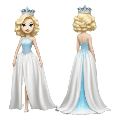 White girl with blonde hair and blue eyes pageant silver only crown fully white pageant dress full body sticker