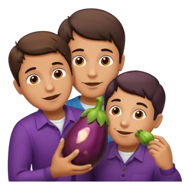 Guy holding an eggplant with another person sucking the eggplant sticker