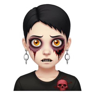 Jovem de cabelo pretos médio camisa preta olhos pretos usando brincos e um piercing no rosto versão zumbi sticker