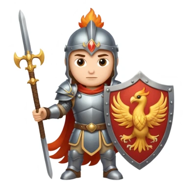 Warrior with a shield with a phoenix on it and a sword in heavy armor sticker