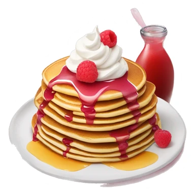Pancakes with fruits whipped cream and pink raspberry sauce and syrup  sticker
