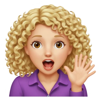 Emoji di ragazza bionda riccia che urla felice e mette una mano ben aperta in faccia davanti gli occhi sticker