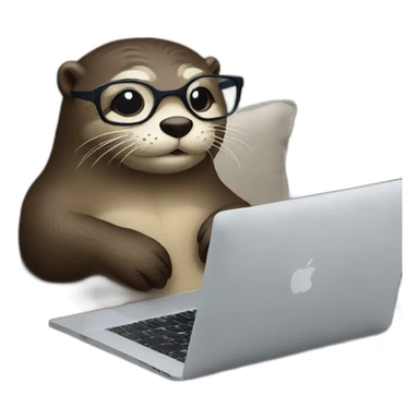 female otter with glasses use a macbook while seated against a pillow sticker