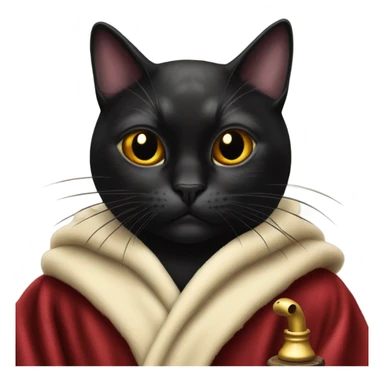 Black cat with a Hugh Hefner robe and a tobacco pipe sticker