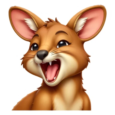 Cinematic Cute Yawning Kangaroo Portrait Emoji, Head tilted slightly with a dramatic, wide-open yawn, showcasing a soft, downy red-orange fur with gently drooping ears and round amber eyes barely open in drowsy contentment, Simplified yet irresistibly adorable features, highly detailed, glowing with a soft, cozy glow, high shine, relaxed yet expressive, stylized with a touch of outback charm, bright and endearing, soft glowing outline, capturing the essence of a sleepy yet affectionate kangaroo, so drowsy it feels like it could stretch out of the screen and curl up for a nap! sticker