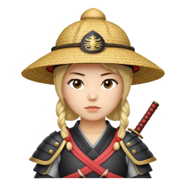 Samurai with straw hat, Warrior in samurai armor, female sticker