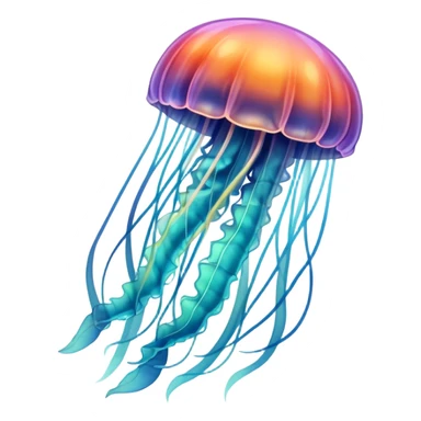 A jellyfish in multicolored hues drifts through the sea, glowing like a living rainbow sticker