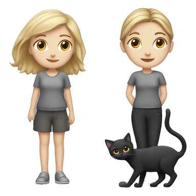  white girl with 2 cats  one dark grey and one black sticker