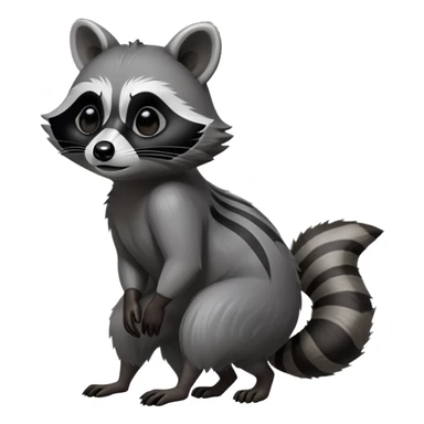 Cinematic-Raccoon-Realistic-Full-Body-Standingon all fours-Emoji – Tail flicking lazily, head tilted dramatically, thick grey fur with a signature black mask, sharp and alert ears, simplified yet realistic focused features, highly detailed, glowing with an almost sarcastic glow. sticker