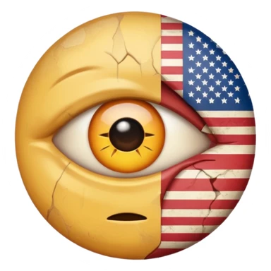 eye twitching emoji with a broken american flag in the background sticker