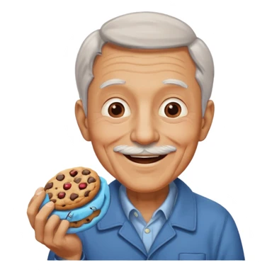 old man portrait smiling and handing a chocolate chip cookie sticker