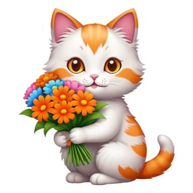 cute cat holding a bouquet of flowers for Mother's Day sticker